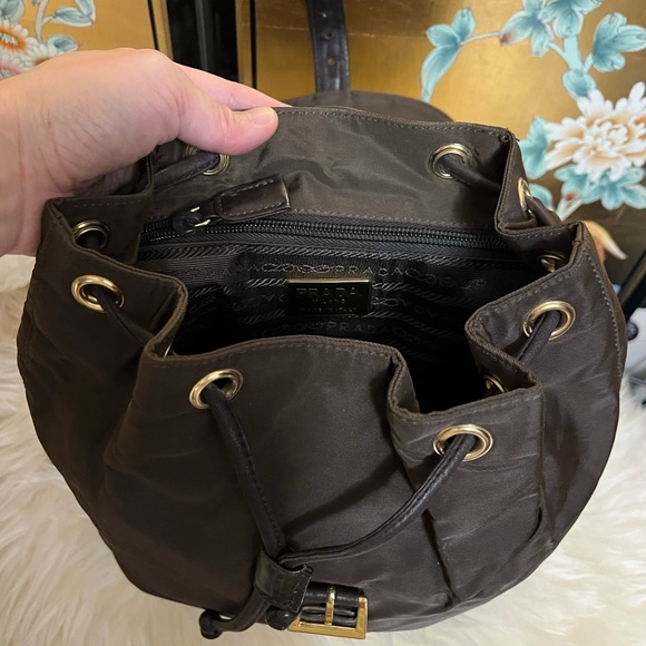Authentic Prada Brown Tessuto Chain Drawstring Backpack small - Picture 10 of 11